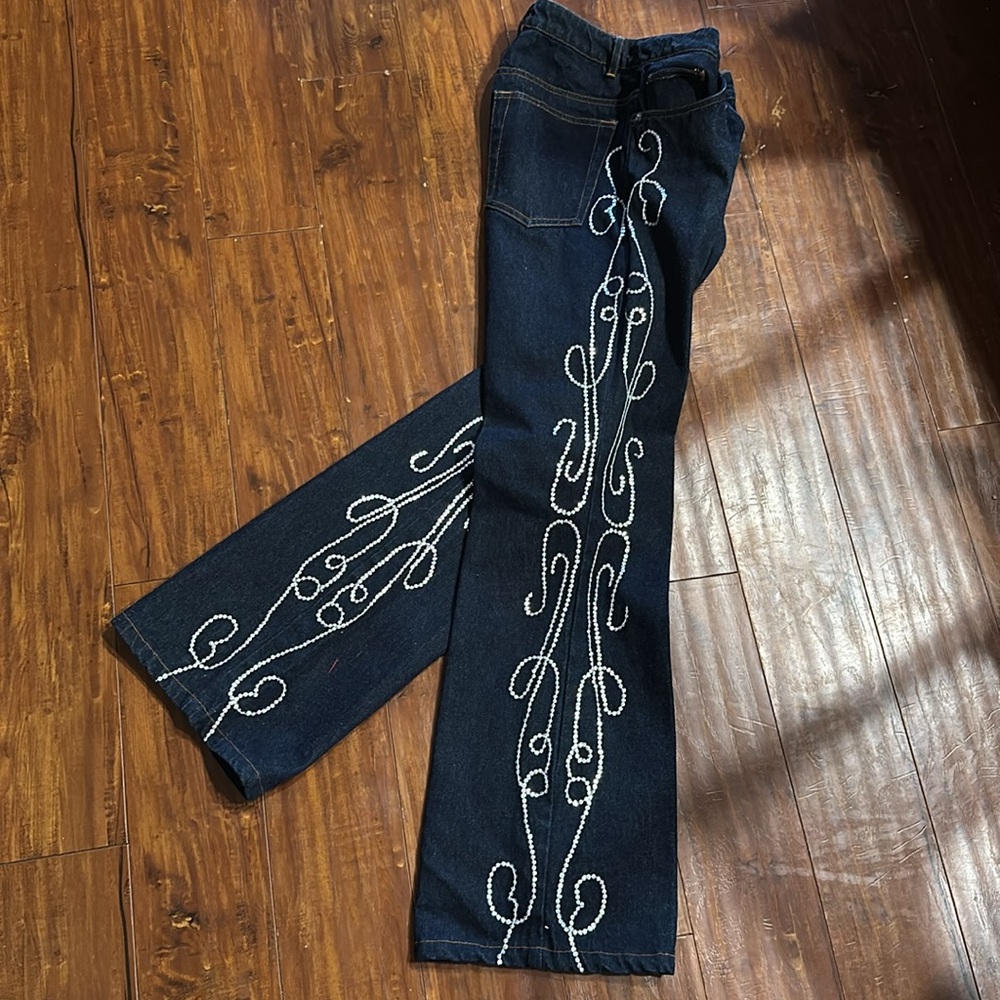 Spiegel Y2K Dark Wash Jeans Sequin Swirl Embellished Size 6